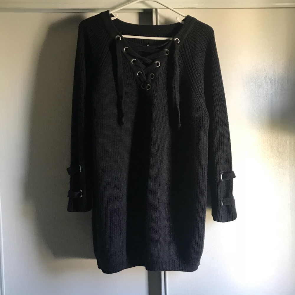 Knit Long Sleeve Tie-Front Dress